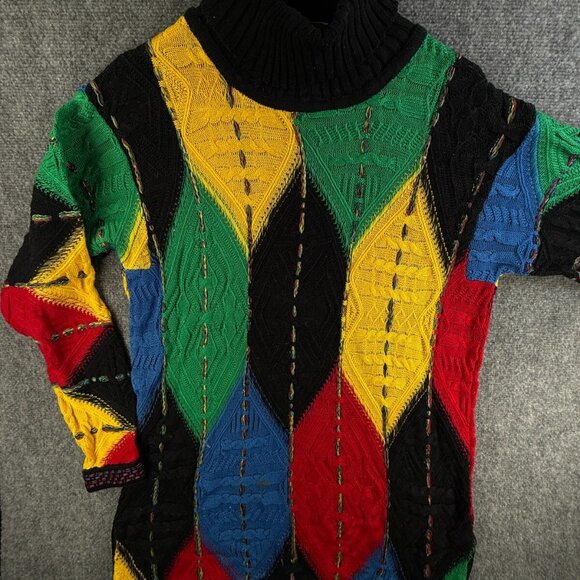 COOGI Australia Women Turtleneck Sweater Intricate Knit Abstract Colorful Medium - Picture 1 of 16